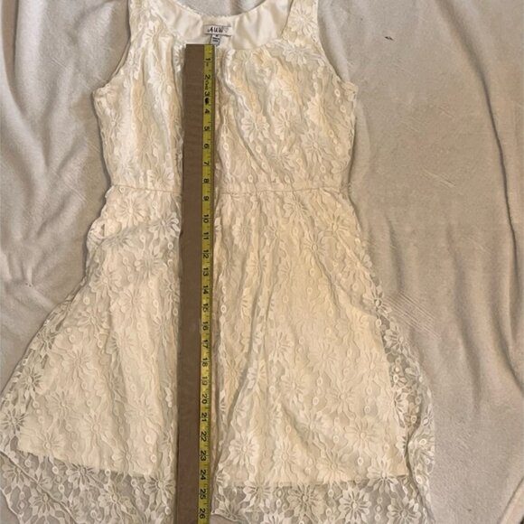 A.U.W Ivory Floral Lace Handkerchief Hem Dress Boho Bridal Shower Fit Flare M - Picture 7 of 7